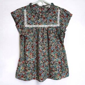 Loft Bohemian Floral Flutter Ruffle Sleeve Blouse